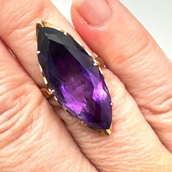 Stunning Vintage 14k Gold Women's Ring Large Purple Amethyst 8.9 Grams Size 8 - Picture 1 of 8